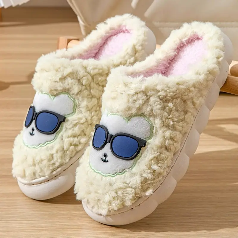 Home cotton slippers indoor non-slip warm bag plush slippers for men and women home couple month slippers autumn and winter - Image 2
