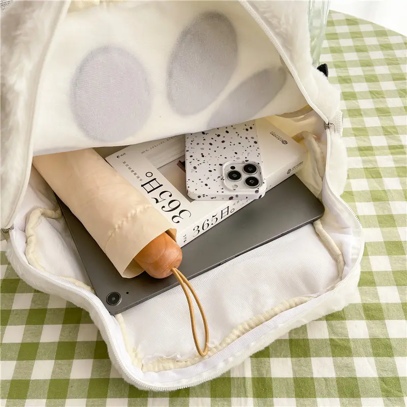 Cute Cat Paw Print Plush Backpack for Girls - Image 5