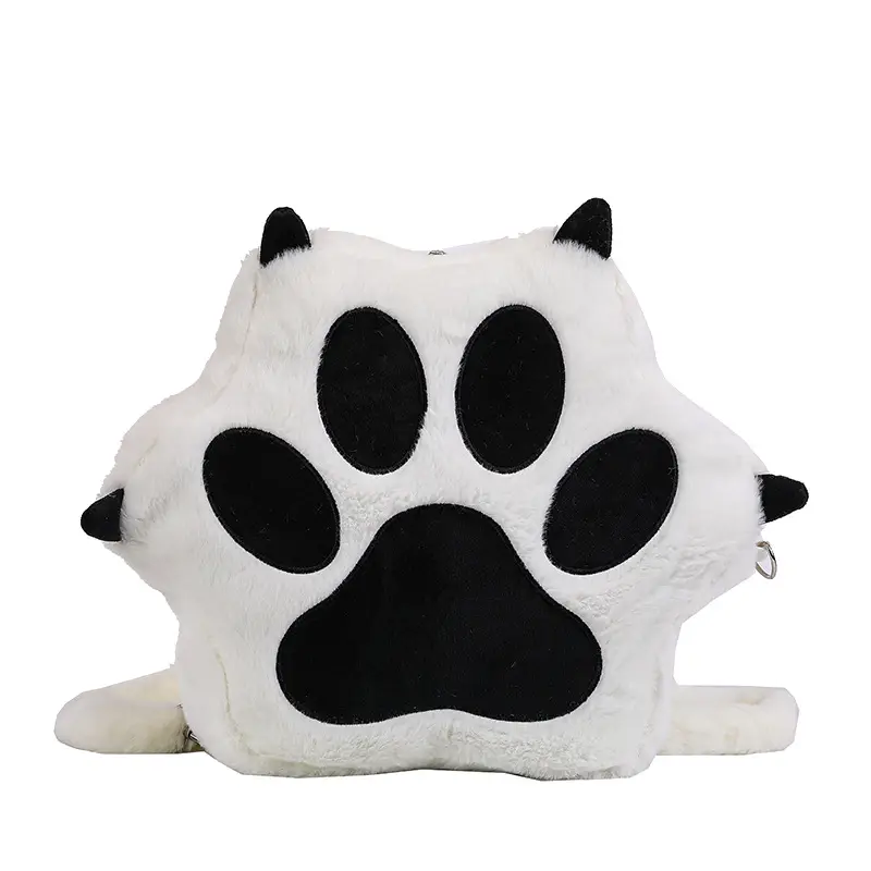 Cute Cat Paw Print Plush Backpack for Girls - Image 6