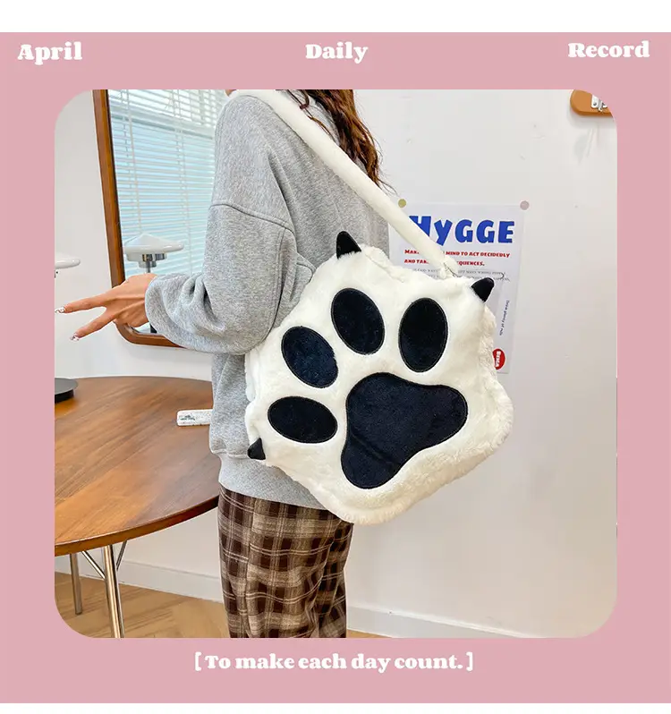 Cute Cat Paw Print Plush Backpack for Girls — feature 1