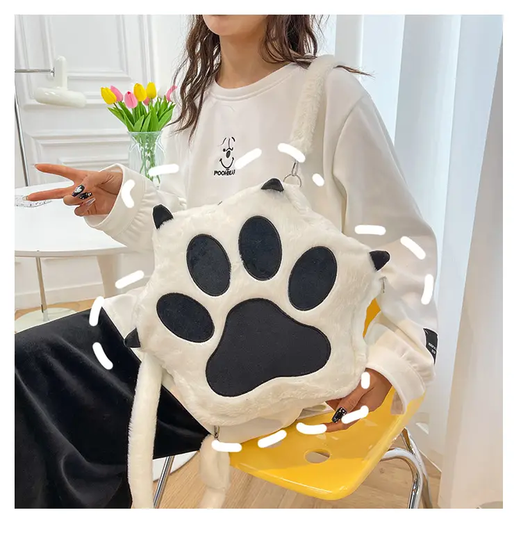 Cute Cat Paw Print Plush Backpack for Girls — feature 12
