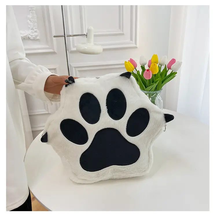 Cute Cat Paw Print Plush Backpack for Girls — feature 13