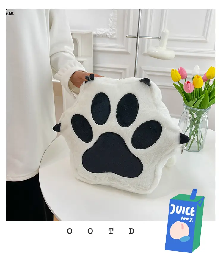 Cute Cat Paw Print Plush Backpack for Girls — feature 14