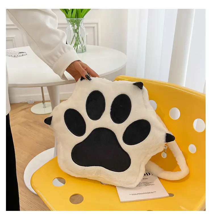 Cute Cat Paw Print Plush Backpack for Girls — feature 15