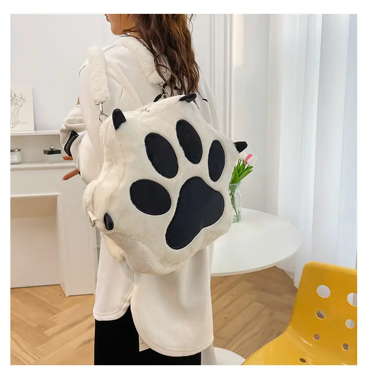 Cute Cat Paw Print Plush Backpack for Girls — feature 17