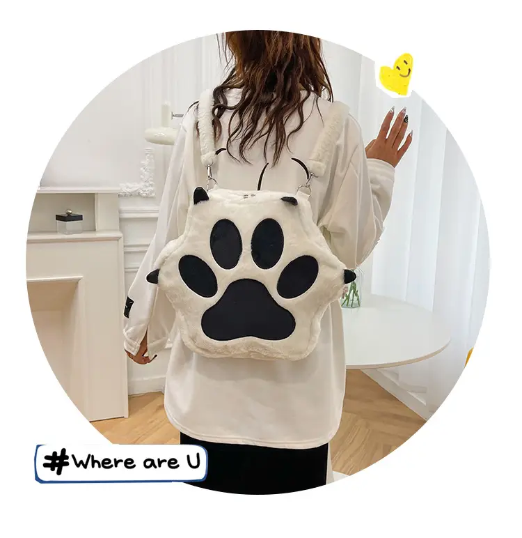 Cute Cat Paw Print Plush Backpack for Girls — feature 18