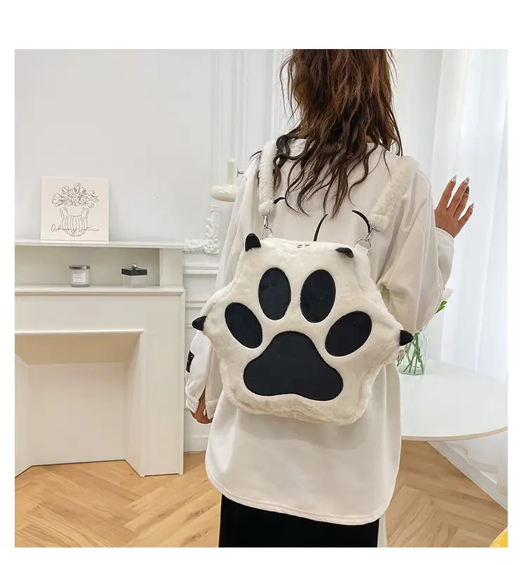 Cute Cat Paw Print Plush Backpack for Girls — feature 19