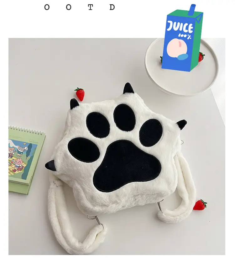 Cute Cat Paw Print Plush Backpack for Girls — feature 2