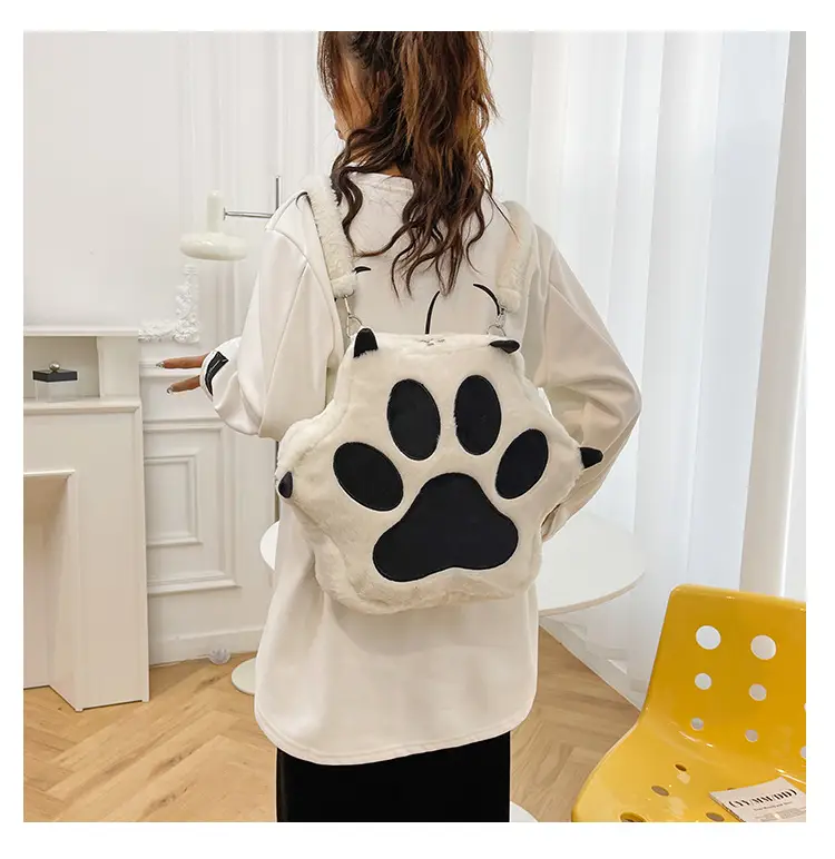 Cute Cat Paw Print Plush Backpack for Girls — feature 20