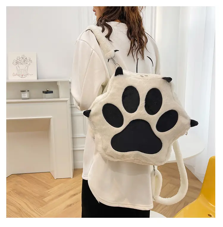 Cute Cat Paw Print Plush Backpack for Girls — feature 21