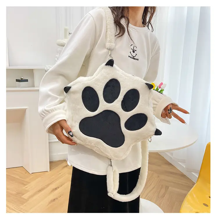 Cute Cat Paw Print Plush Backpack for Girls — feature 22