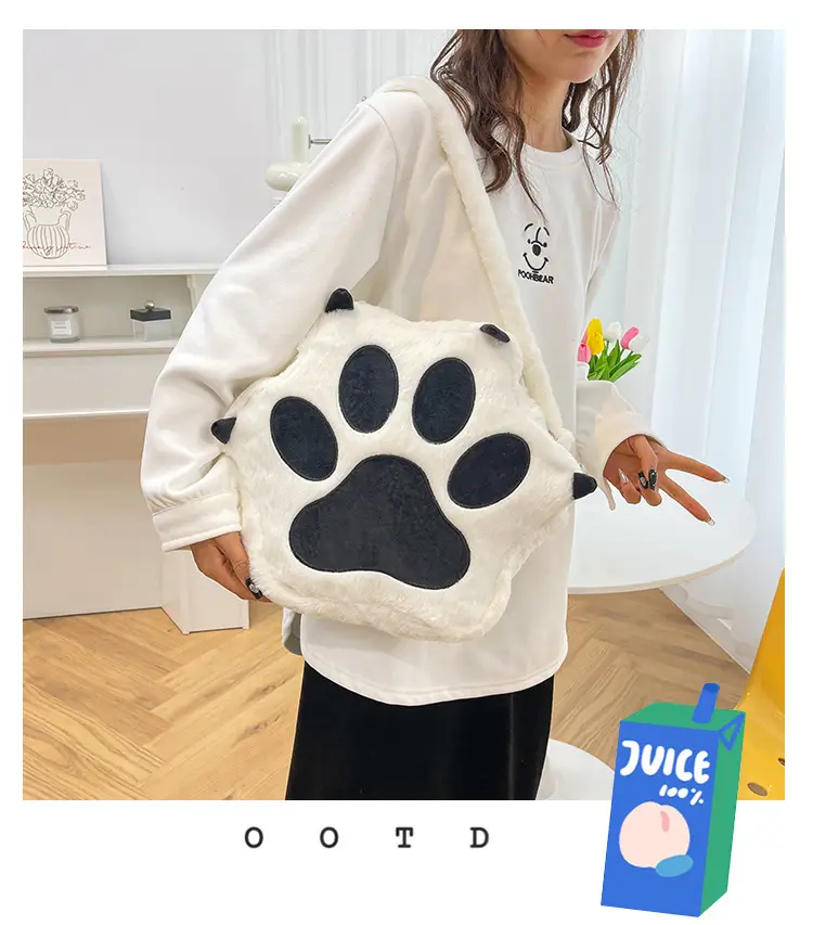 Cute Cat Paw Print Plush Backpack for Girls — feature 23