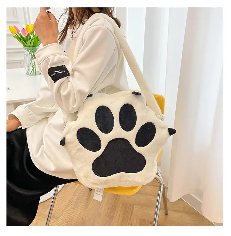 Cute Cat Paw Print Plush Backpack for Girls — feature 24