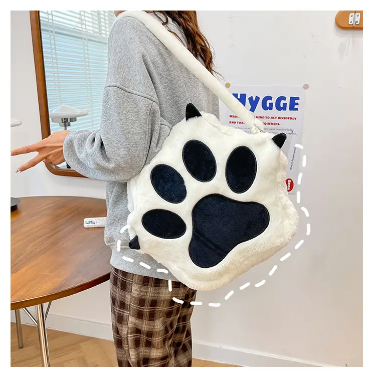 Cute Cat Paw Print Plush Backpack for Girls — feature 25