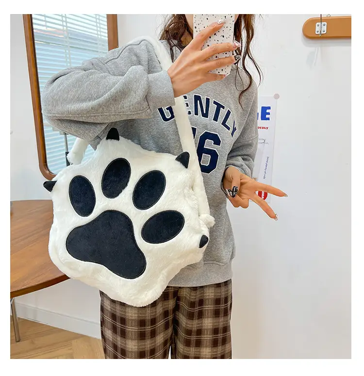 Cute Cat Paw Print Plush Backpack for Girls — feature 26