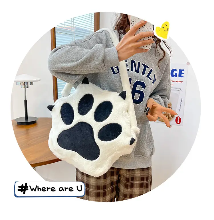 Cute Cat Paw Print Plush Backpack for Girls — feature 27