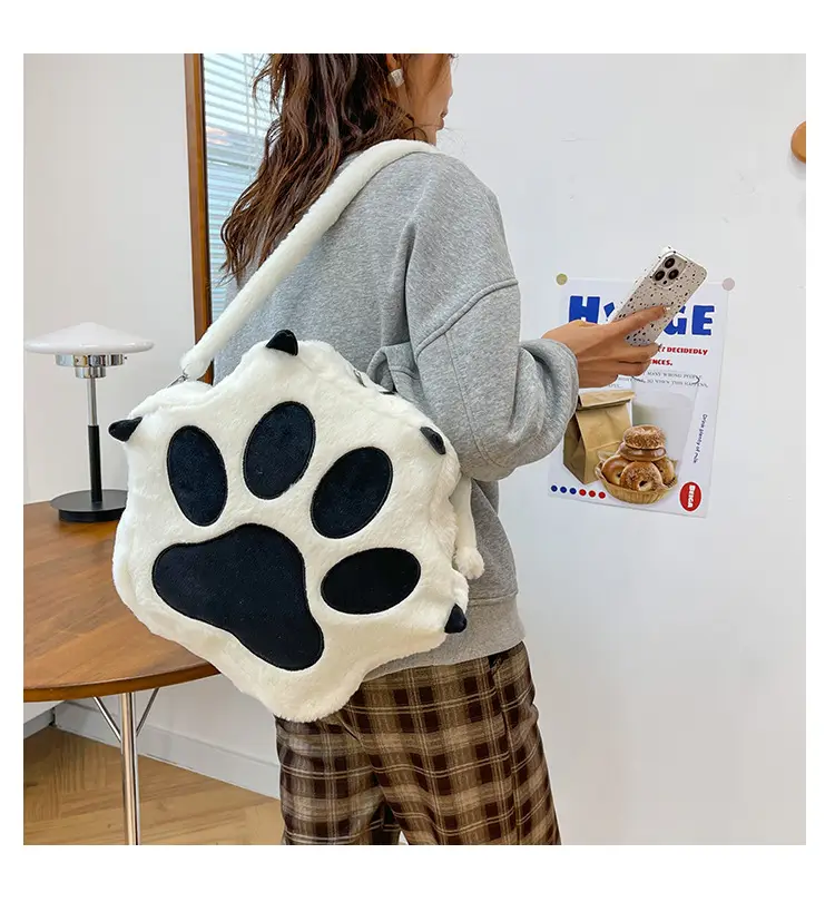 Cute Cat Paw Print Plush Backpack for Girls — feature 28