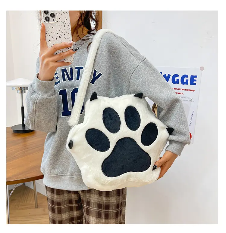 Cute Cat Paw Print Plush Backpack for Girls — feature 29
