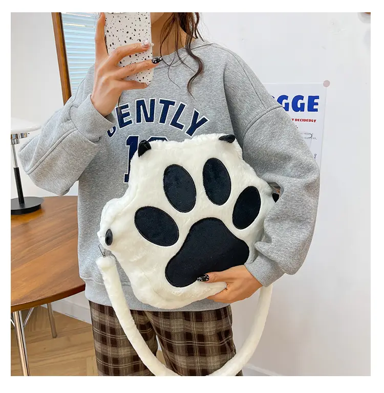 Cute Cat Paw Print Plush Backpack for Girls — feature 30