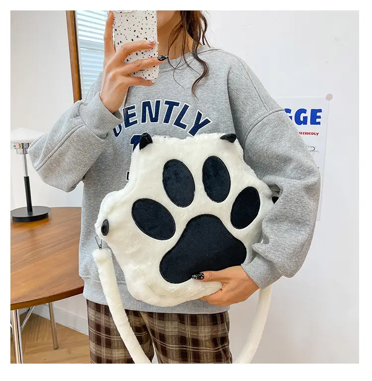 Cute Cat Paw Print Plush Backpack for Girls — feature 31