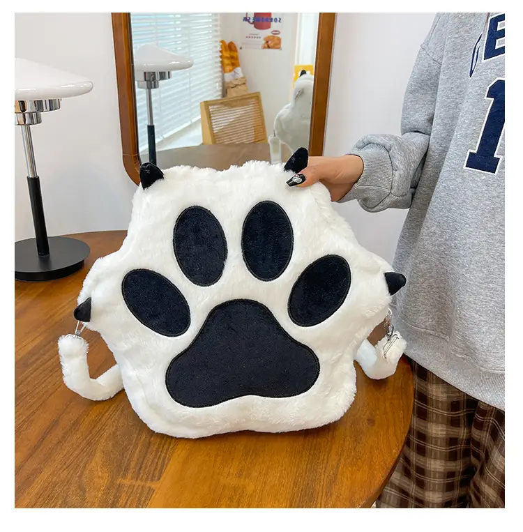 Cute Cat Paw Print Plush Backpack for Girls — feature 32