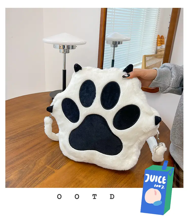Cute Cat Paw Print Plush Backpack for Girls — feature 33