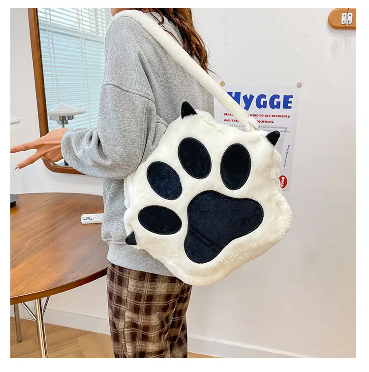 Cute Cat Paw Print Plush Backpack for Girls — feature 34