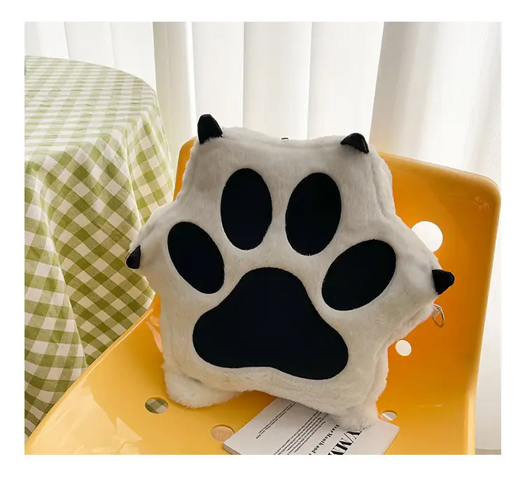 Cute Cat Paw Print Plush Backpack for Girls — feature 36