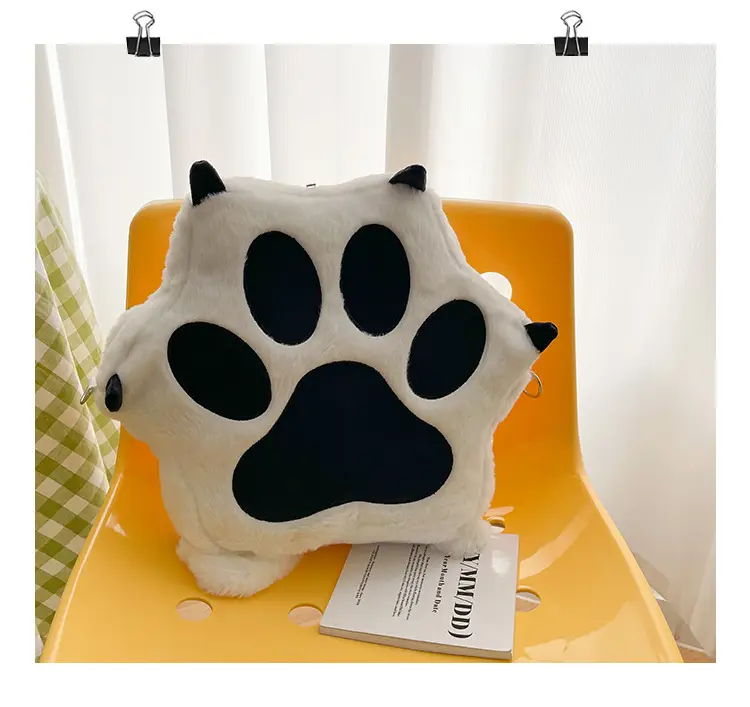 Cute Cat Paw Print Plush Backpack for Girls — feature 37