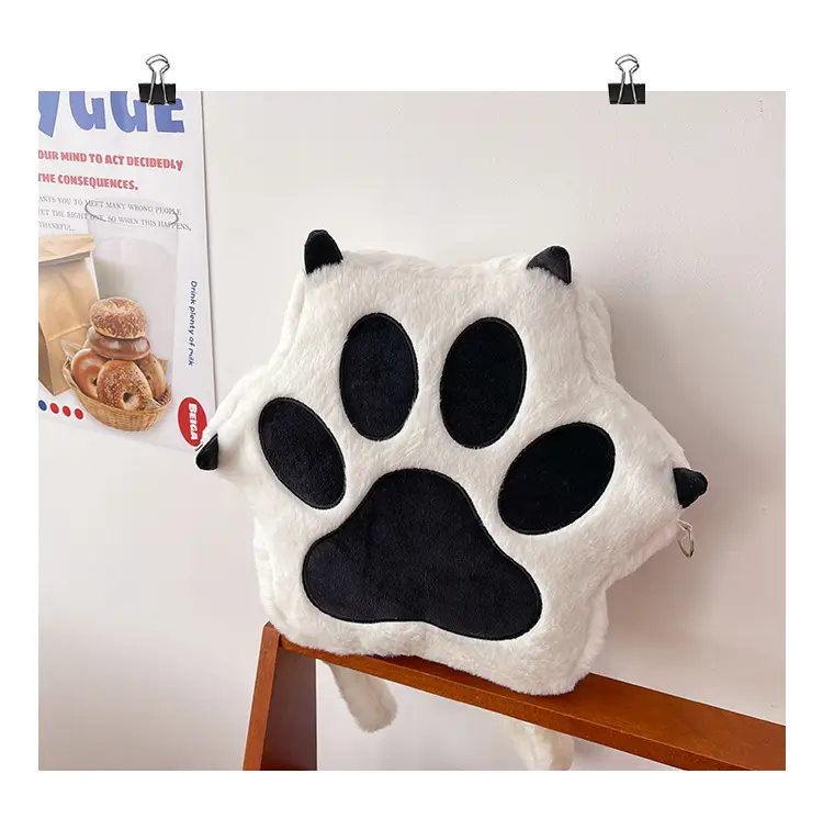 Cute Cat Paw Print Plush Backpack for Girls — feature 41