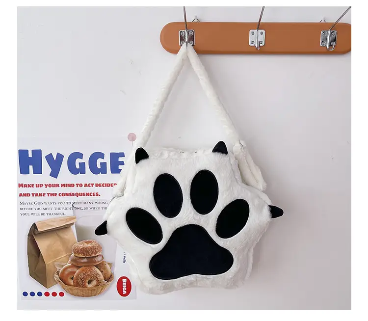 Cute Cat Paw Print Plush Backpack for Girls — feature 42