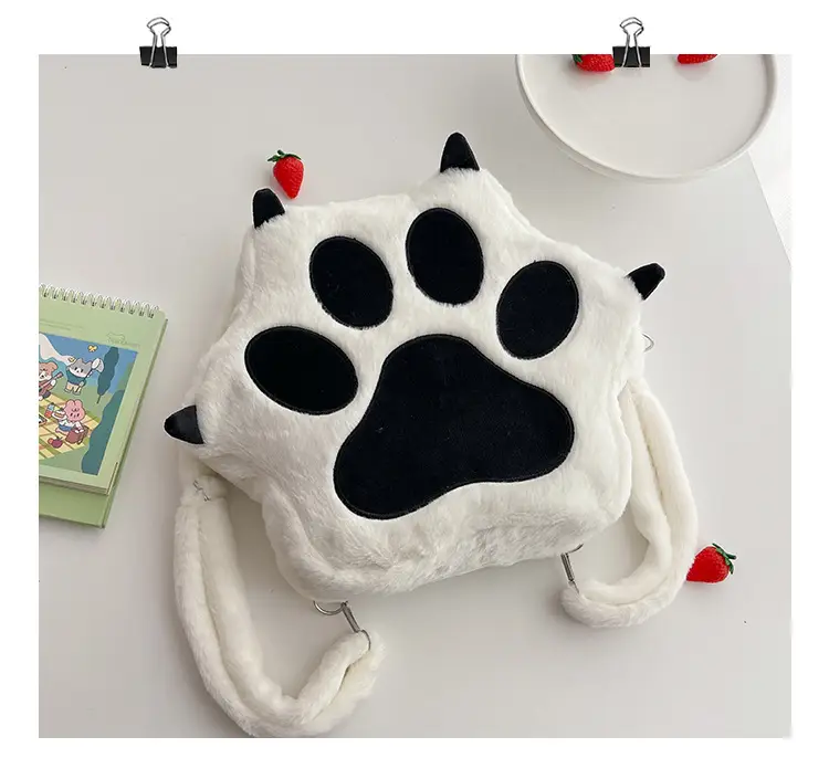 Cute Cat Paw Print Plush Backpack for Girls — feature 45