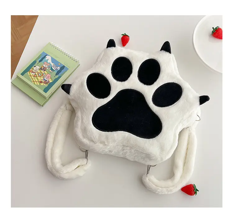 Cute Cat Paw Print Plush Backpack for Girls — feature 46