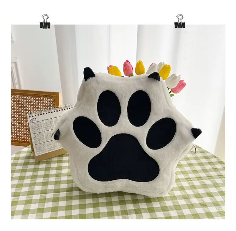 Cute Cat Paw Print Plush Backpack for Girls — feature 47
