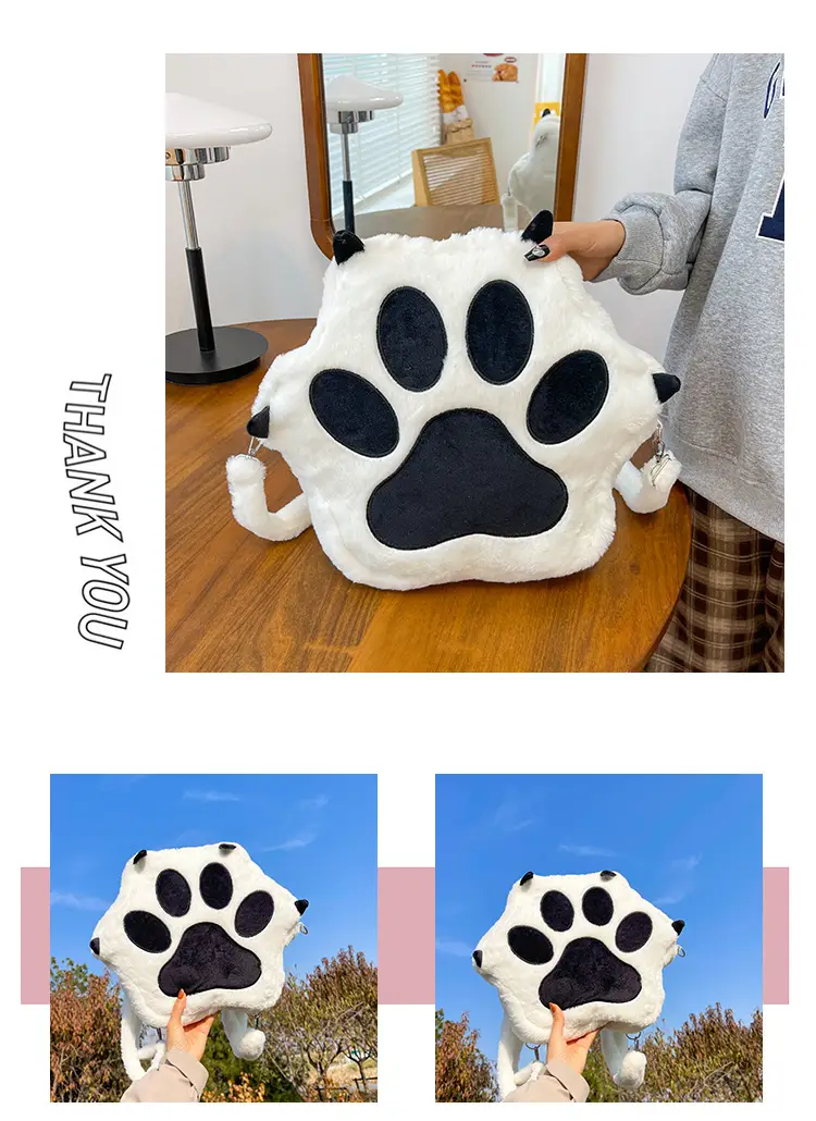 Cute Cat Paw Print Plush Backpack for Girls — feature 5