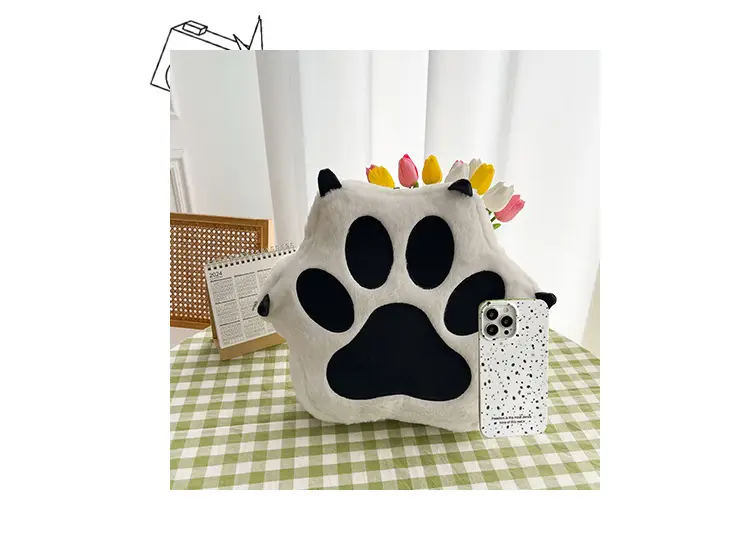 Cute Cat Paw Print Plush Backpack for Girls — feature 7