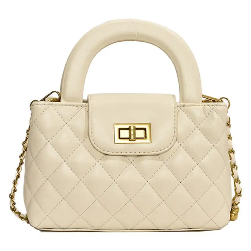 Women Quilted White Commuter Bag with Chain Strap - Image 9