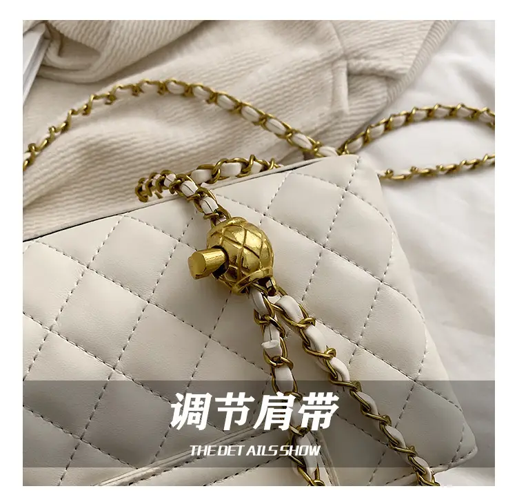 Women Quilted White Commuter Bag with Chain Strap — feature 13
