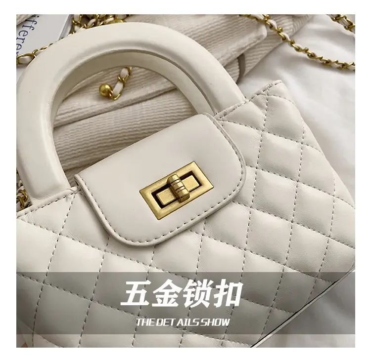 Women Quilted White Commuter Bag with Chain Strap — feature 14