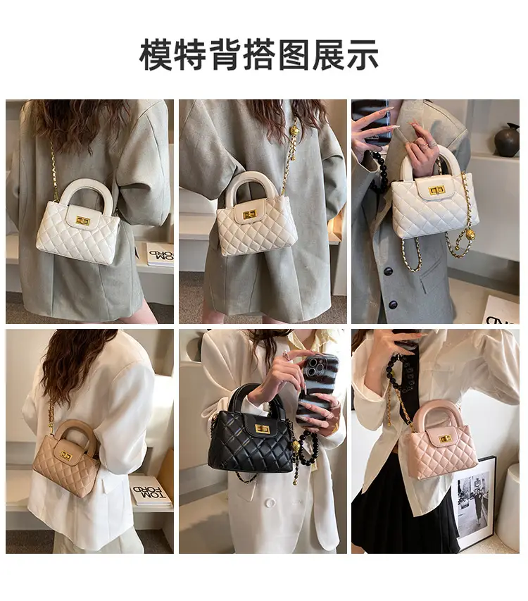 Women Quilted White Commuter Bag with Chain Strap — feature 4