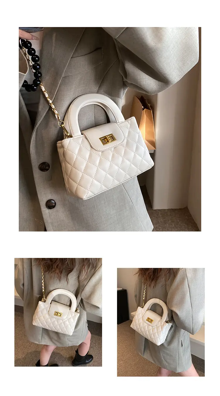 Women Quilted White Commuter Bag with Chain Strap — feature 7