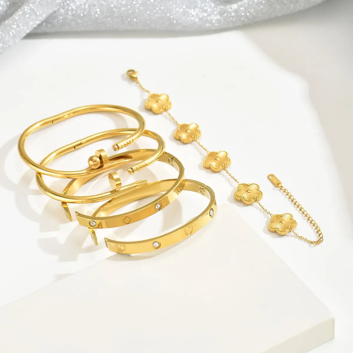 18K Gold Stainless Steel Bracelet with Crystal Accents - Image 151