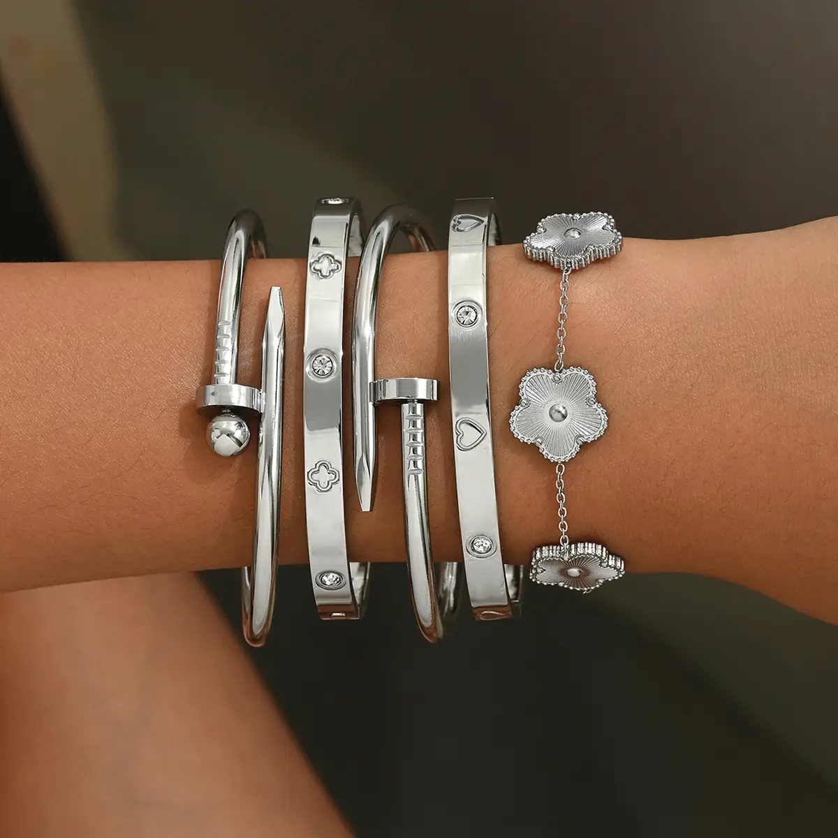 18K Gold Stainless Steel Bracelet with Crystal Accents - Image 2