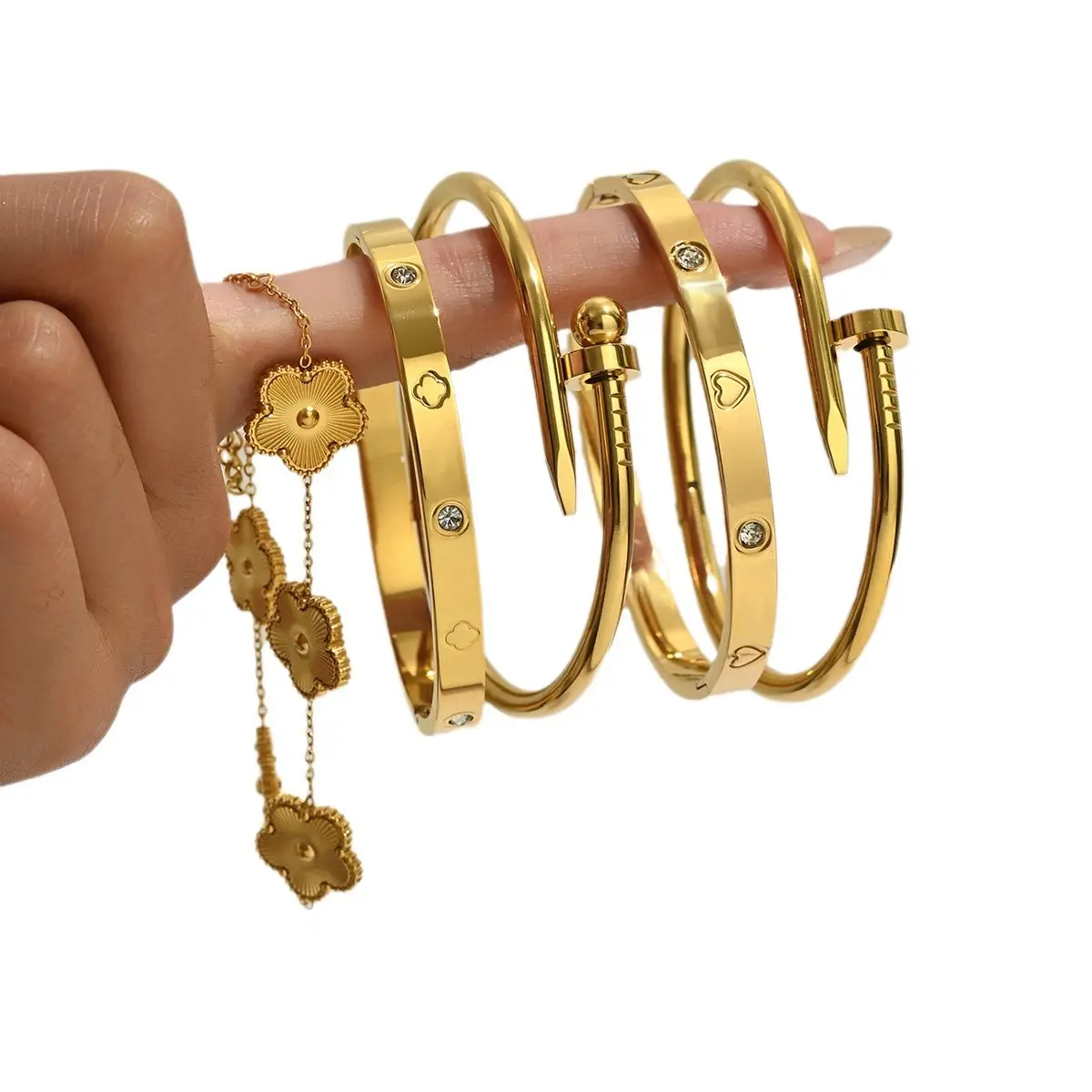 18K Gold Stainless Steel Bracelet with Crystal Accents - Image 153