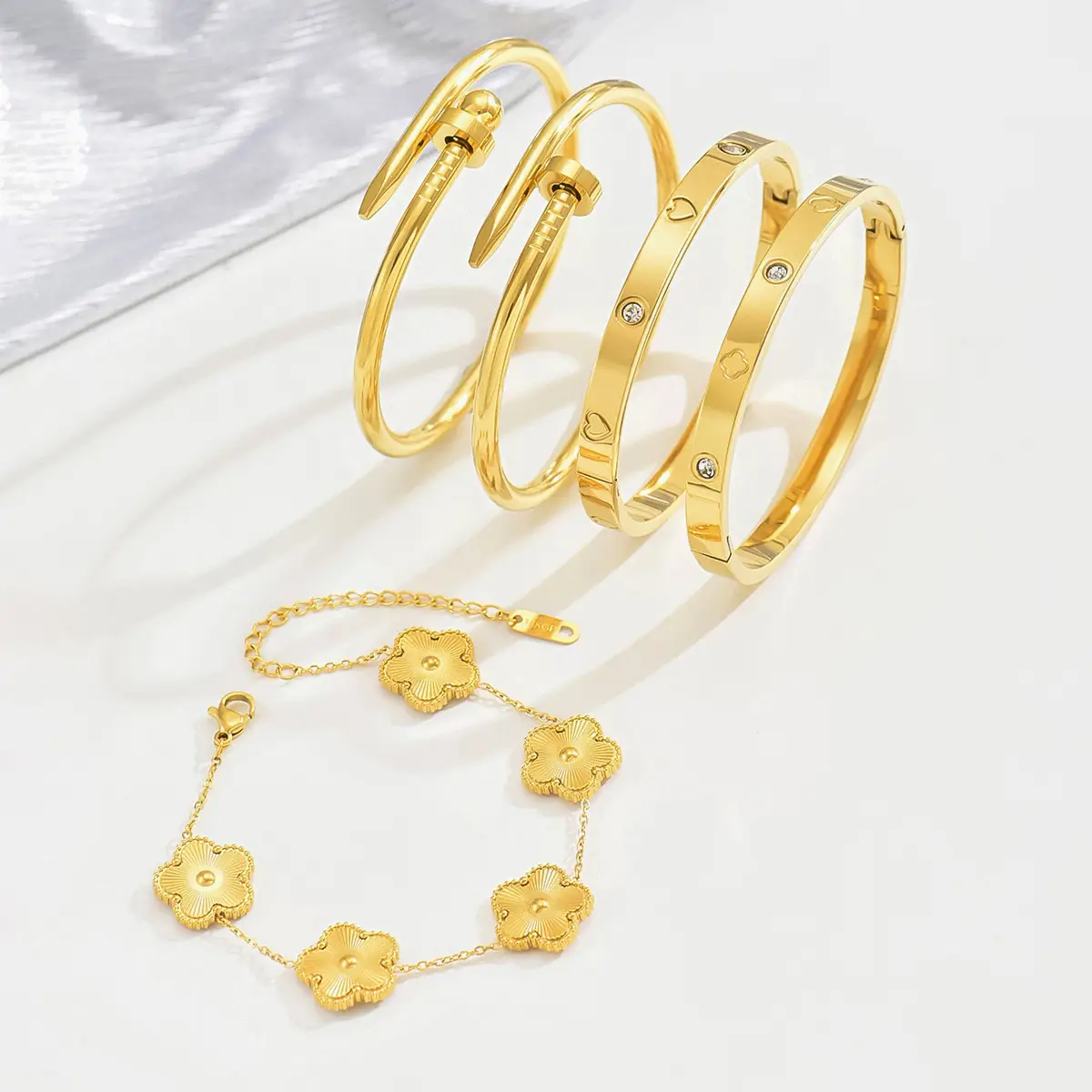 18K Gold Stainless Steel Bracelet with Crystal Accents — feature 3