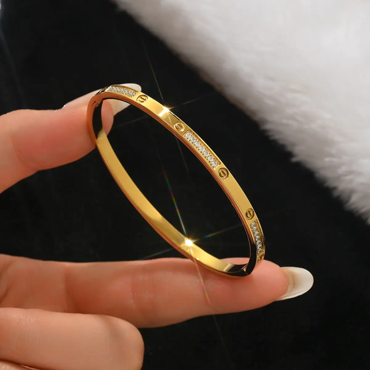 18K Gold Stainless Steel Bracelet with Crystal Accents - Image 102
