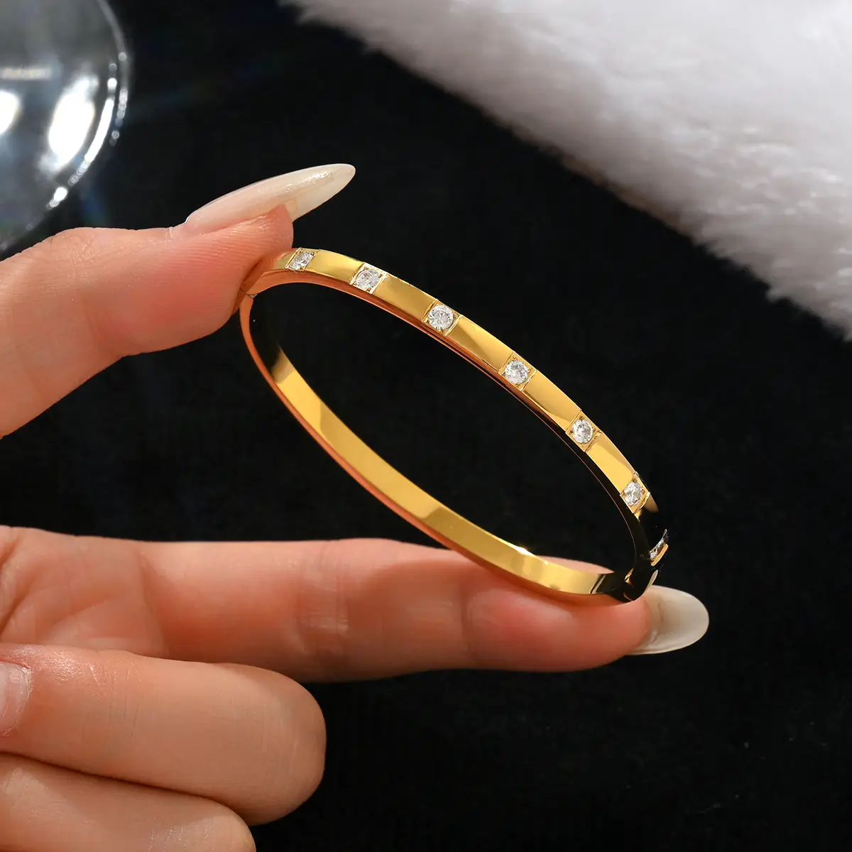 18K Gold Stainless Steel Bracelet with Crystal Accents - Image 105