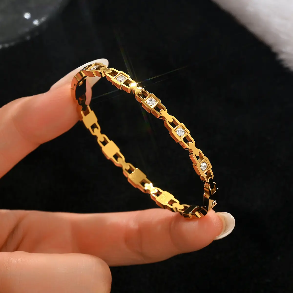 18K Gold Stainless Steel Bracelet with Crystal Accents - Image 110