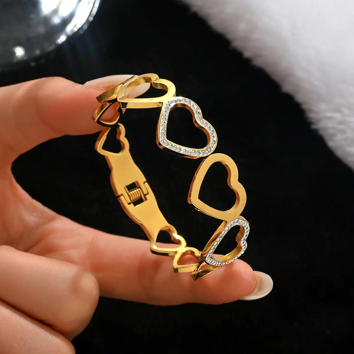 18K Gold Stainless Steel Bracelet with Crystal Accents - Image 129