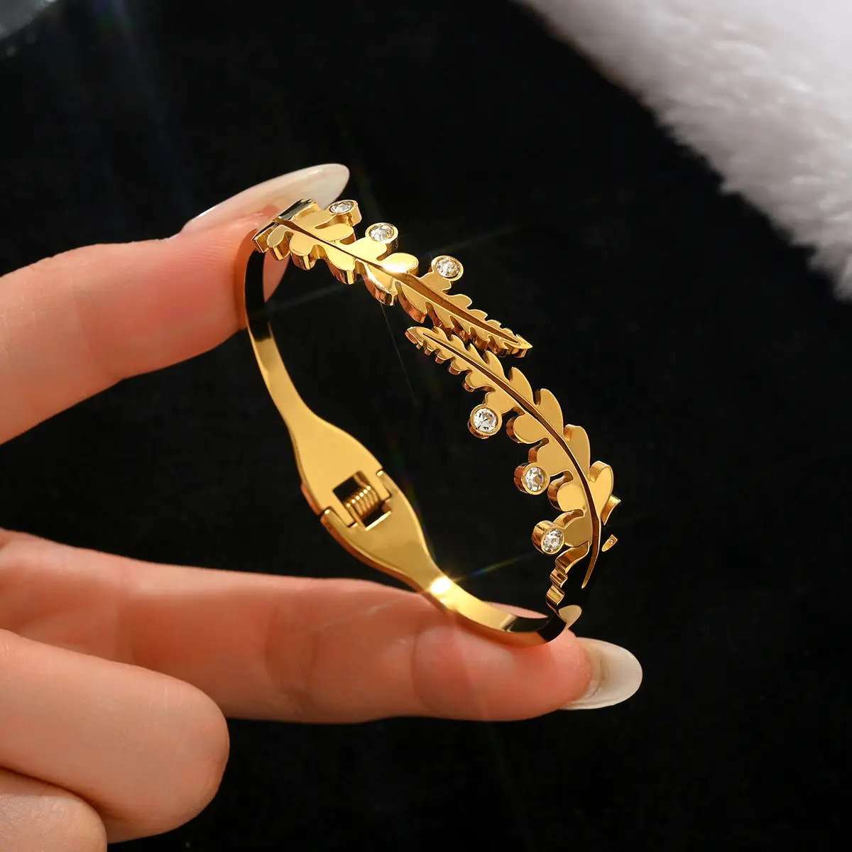 18K Gold Stainless Steel Bracelet with Crystal Accents - Image 131